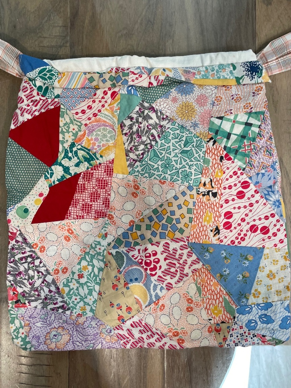 Excellent Condition Vintage, Handmade Reversible Patchwork Cloth Drawstring Bag